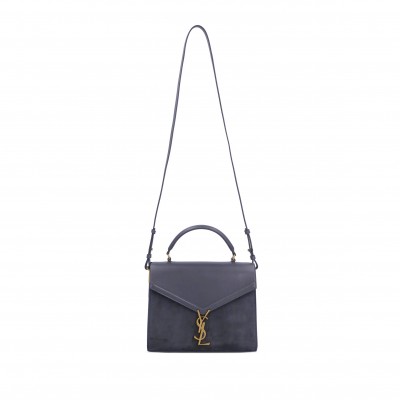 YSL CASSANDRA MEDIUM TOP HANDLE BAG IN SUEDE WITH LEATHER 6239310SXSW1112 (24.5*20*11.5cm)
